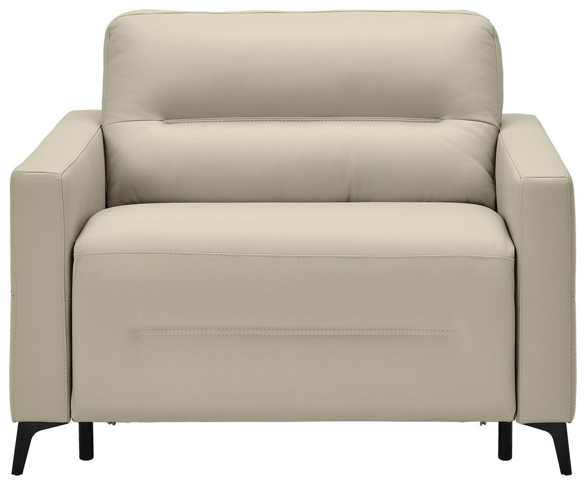 SCHLAFSESSEL Echtleder Beige Liegefunktion Rücken echt  - Beige/Schwarz, Design, Leder/Metall (115/89/97cm) - Novel