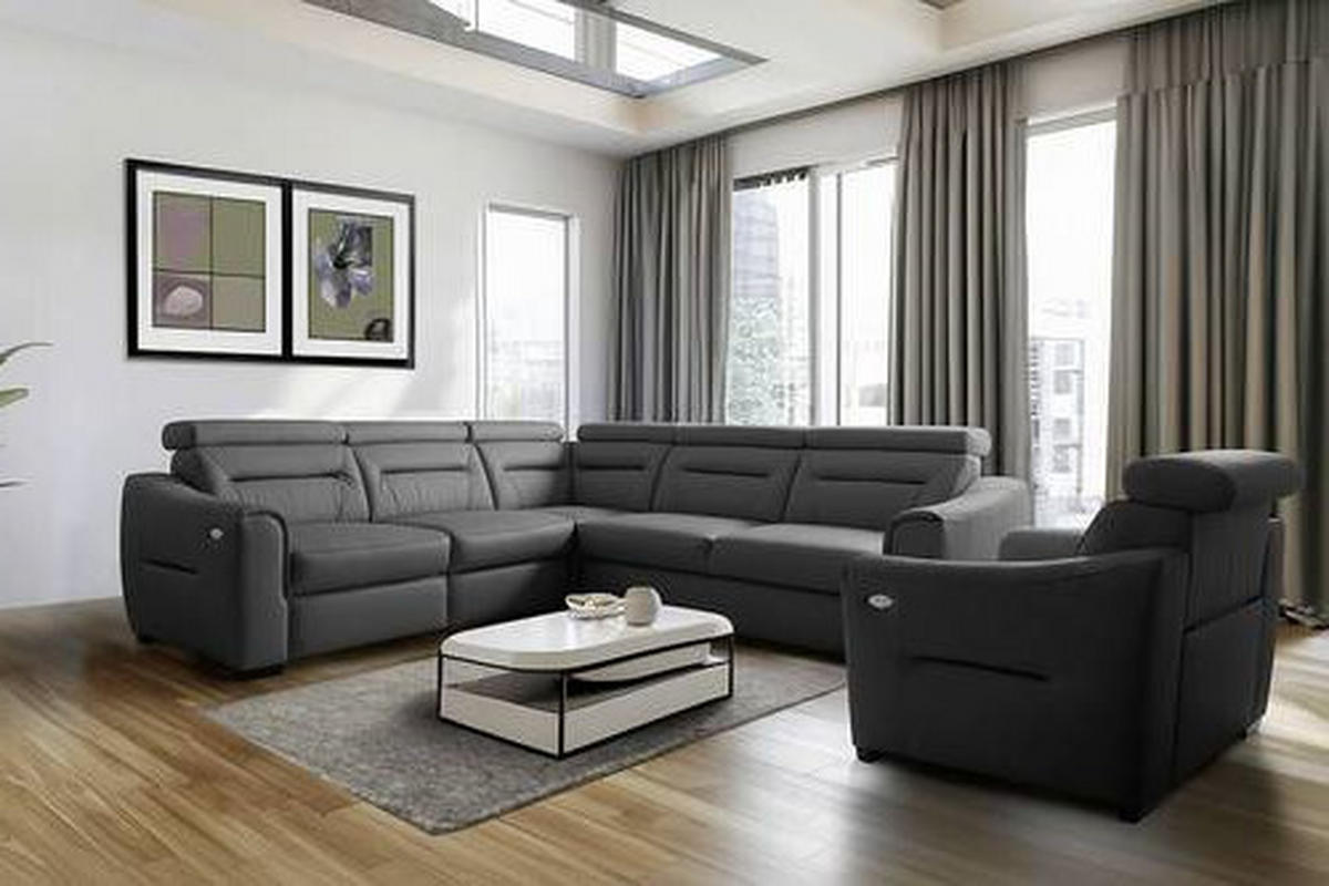 ECKSOFA Lederlook Echtleder Anthrazit  - Wengefarben/Anthrazit, Design, Leder/Holz (260/260cm) - Celina Home