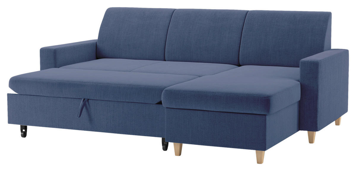 ECKSOFA NIKAS in Flachgewebe Blau  227/156 cm  - Blau/Buchefarben, Design, Holz/Textil (227/156cm) - MID.YOU