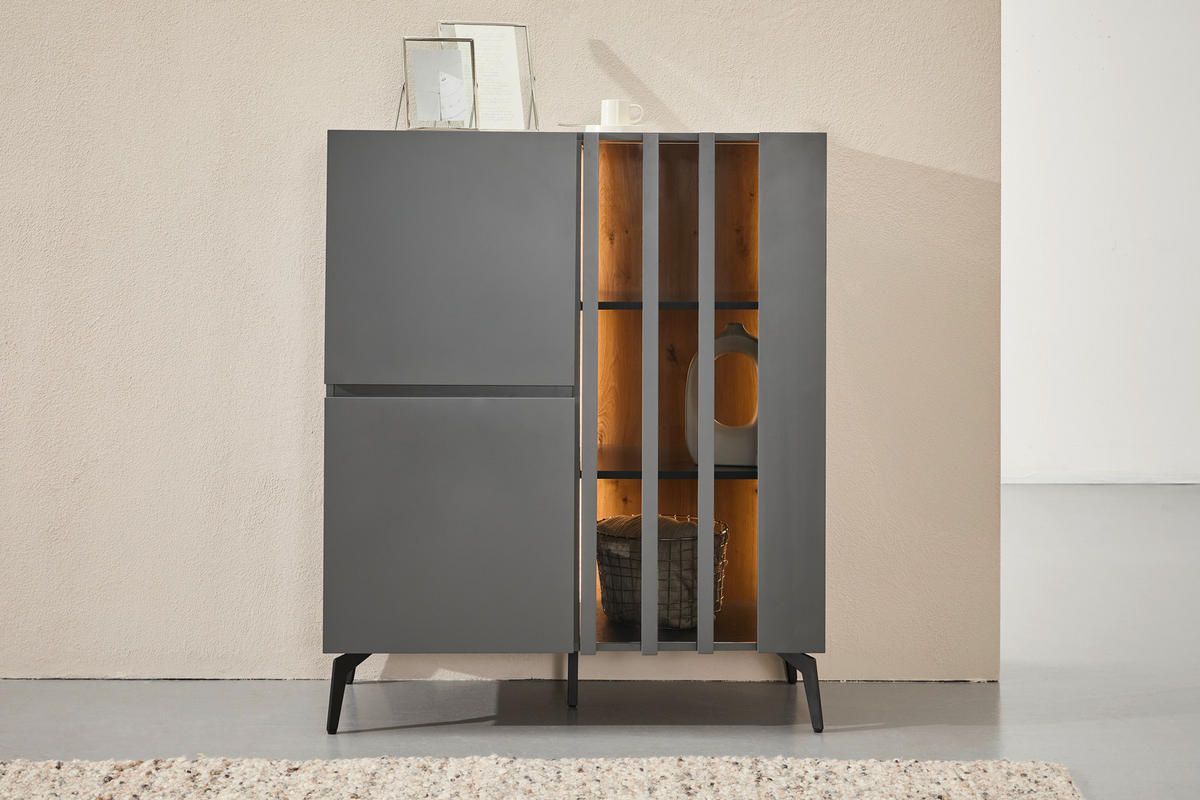 VYSOKÁ KOMODA, sivá, čierna, 96,3/117/41,5 cm - čierna/sivá, Design, kov/kompozitné drevo (96,3/117/41,5cm) - Novel