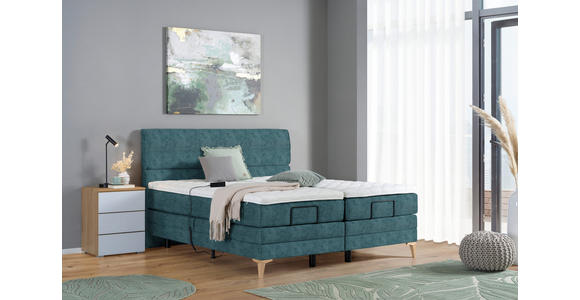 BOXSPRINGBETT 180/200 cm in Blau - Blau/Eichefarben, KONVENTIONELL, Holz/Textil (180/200cm) - Voleo