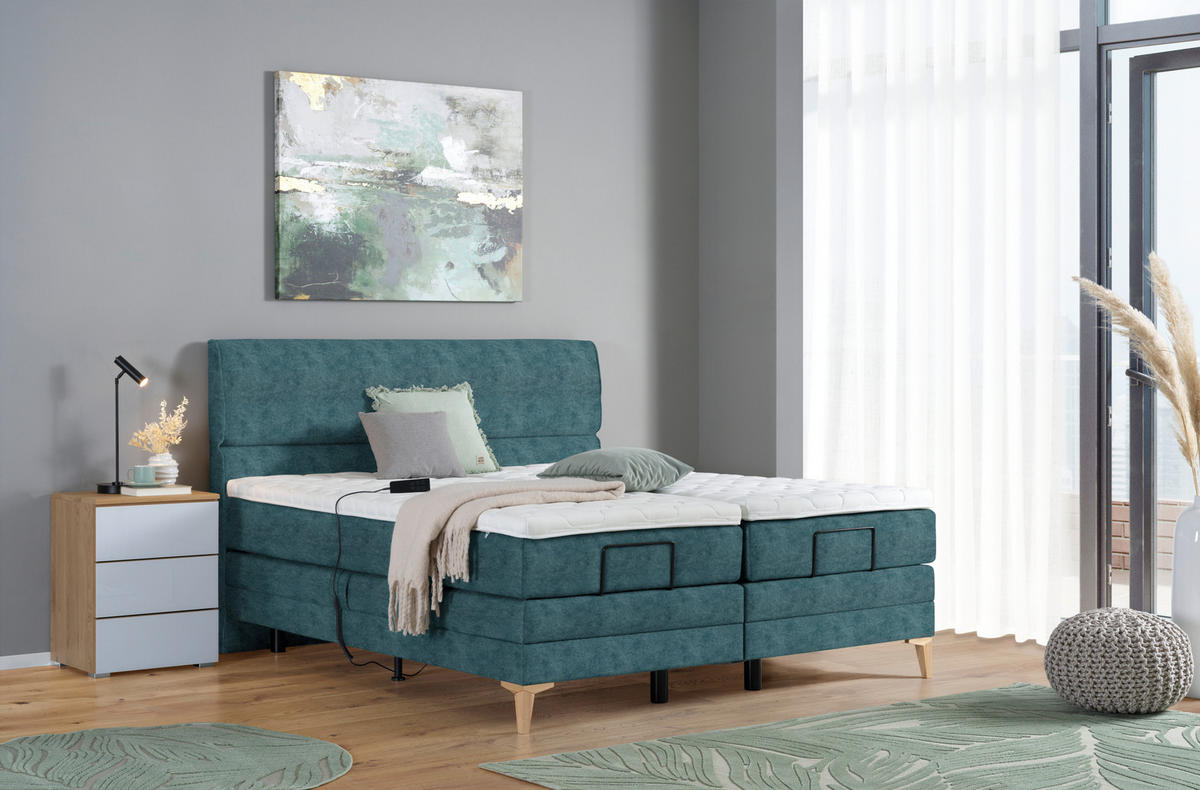 BOXSPRINGBETT 200/200 cm  in Blau  - Blau/Eichefarben, Konventionell, Holz/Textil (200/200cm) - Voleo