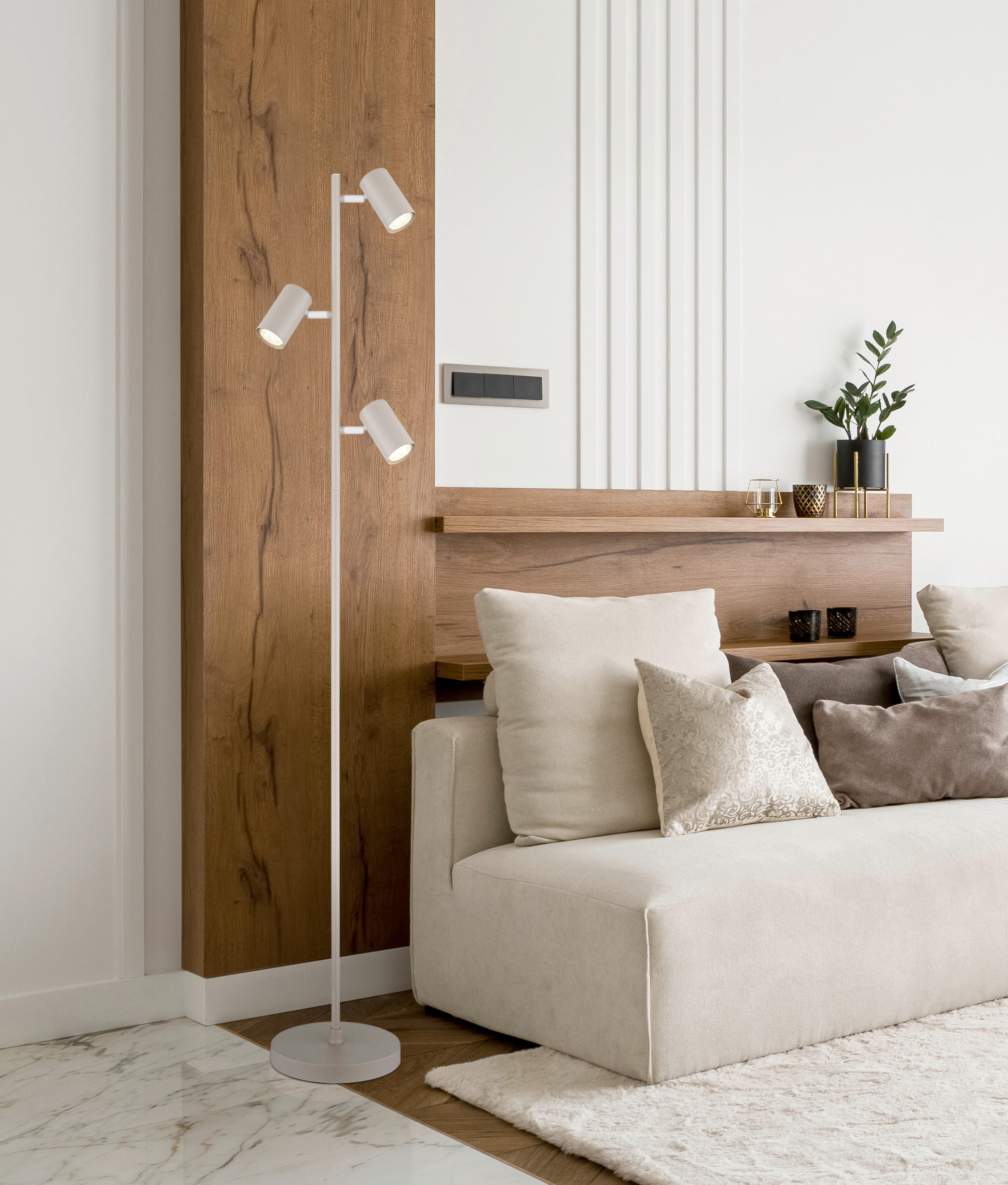 STEHLEUCHTE 23/154 cm    - Sandfarben/Weiß, Design, Kunststoff/Metall (23/154cm) - Globo