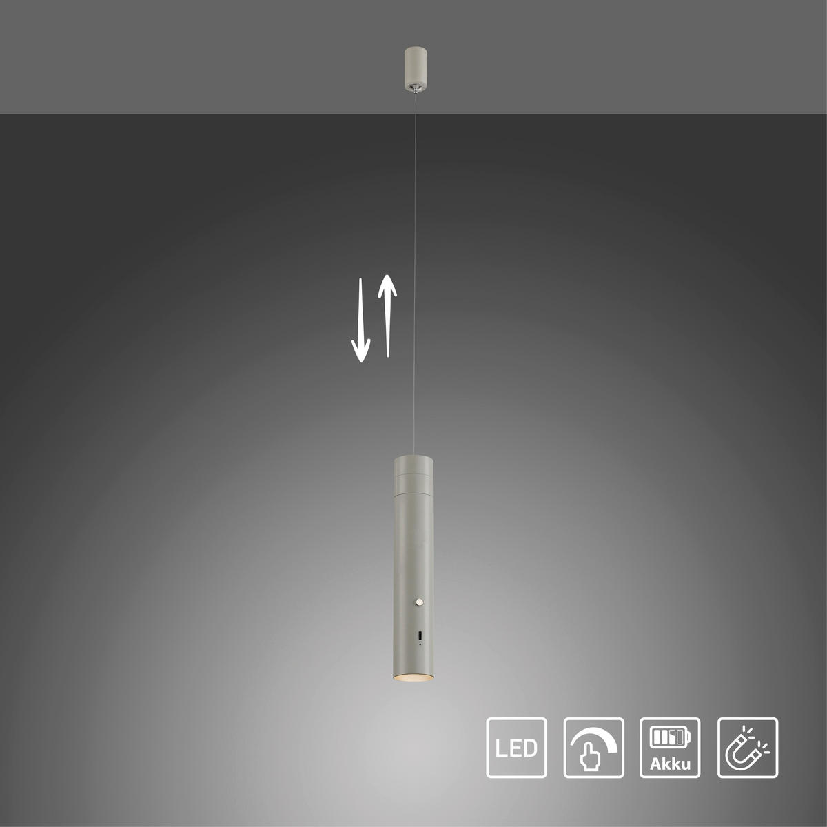 AKKU-LED-HÄNGELEUCHTE 4/4/200 cm   - Greige, Design, Kunststoff/Metall (4/4/200cm)