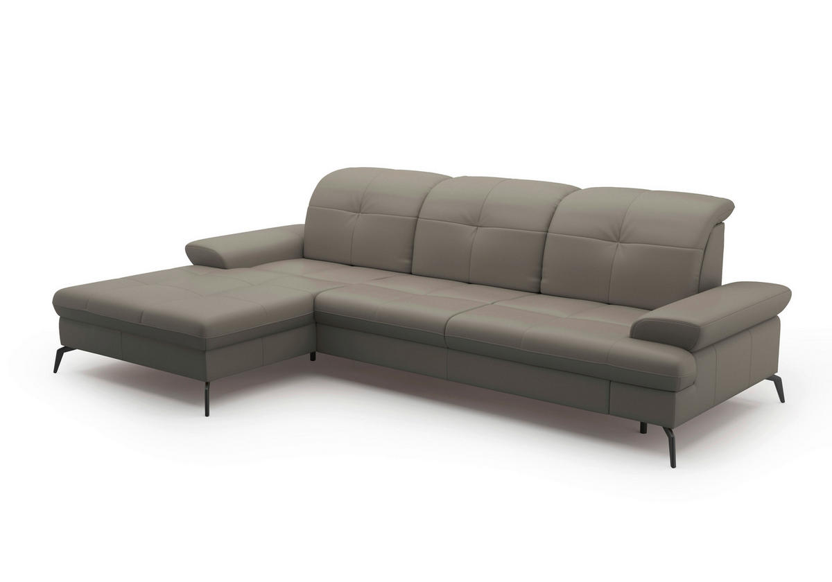 ECKSOFA in Echtleder Grau  - Schwarz/Grau, Konventionell, Leder/Metall (185/279cm) - Sit & More