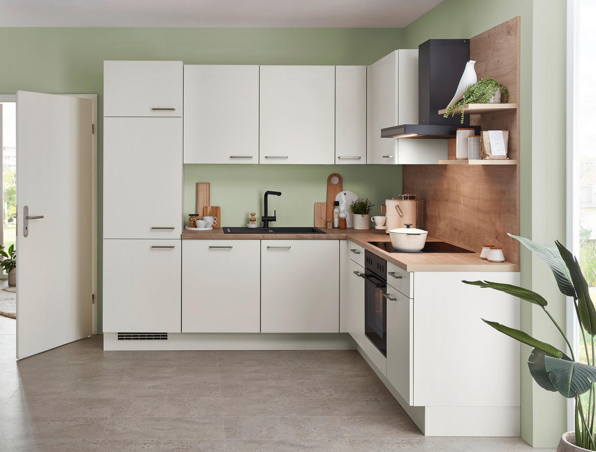 ECKKÜCHE 245/160 cm  in Eichefarben, Magnolie  - Edelstahlfarben/Eichefarben, Design, Holzwerkstoff/Metall (245/160cm) - Celina