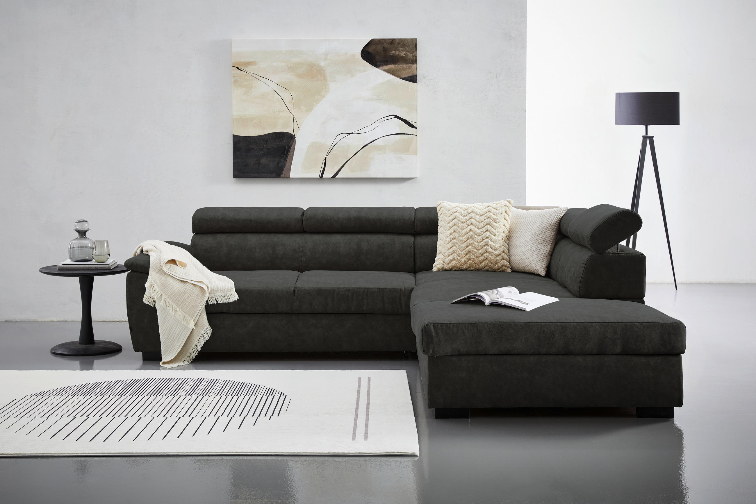 ECKSOFA Anthrazit Lederlook  - Anthrazit/Schwarz, MODERN, Kunststoff/Textil (263/230cm) - Hom`in