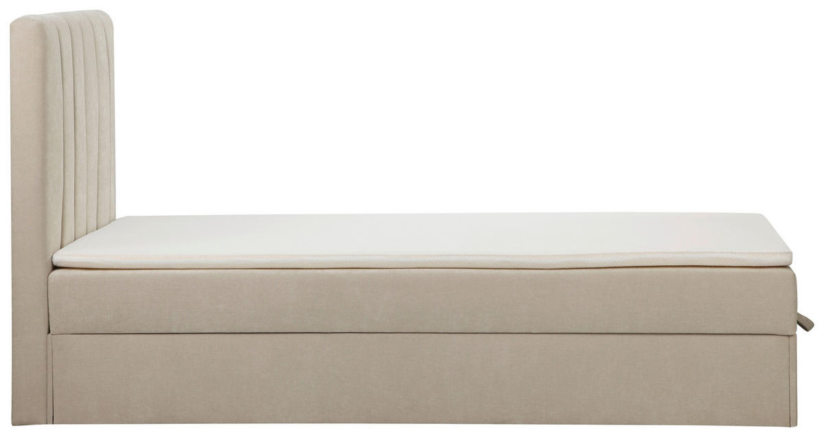 BOXBETT 100/200 cm,  in Beige, Matratze, gepolstertes Kopfteil, Bettkasten, Topper, H3 = fest  - Beige/Schwarz, Basics, Kunststoff/Textil (100/200cm) - Chameo
