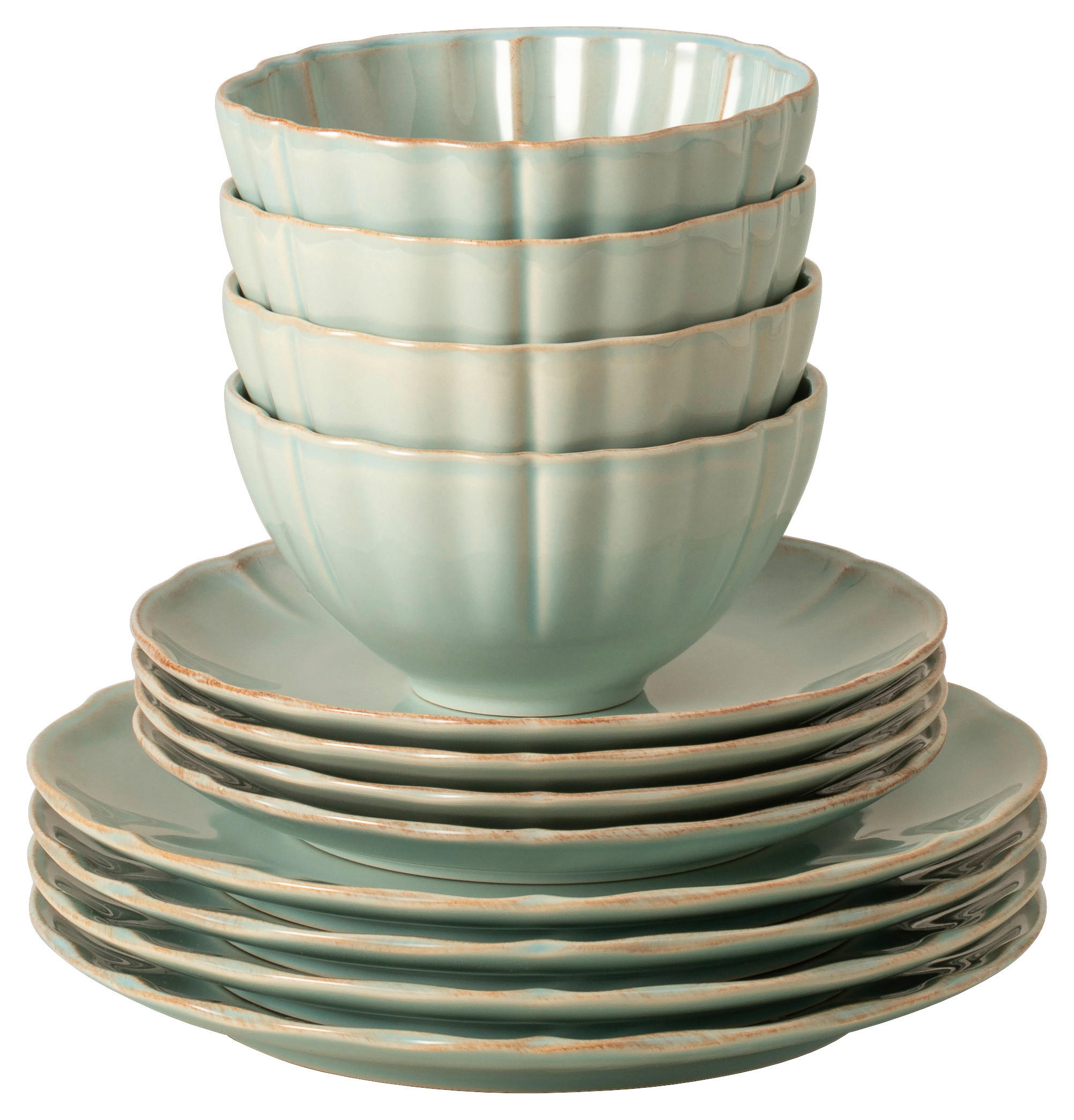 KOMBISERVICE Türkis ALENTEJO 12-teilig 4 Personen  - Türkis, Basics, Keramik - Costa Nova