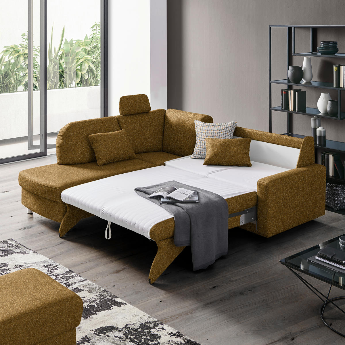 ECKSOFA  in Mikrovelours Senfgelb  208/227 cm  - Senfgelb/Alufarben, KONVENTIONELL, Textil/Metall (208/227cm) - Sedda