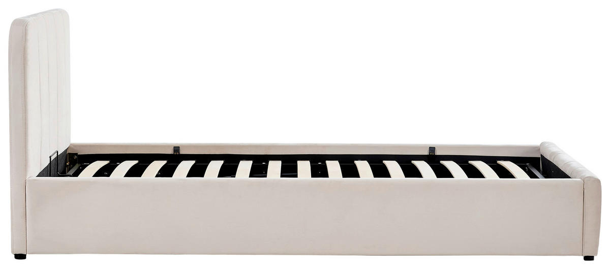 POLSTERBETT 90/200 cm, inkl. gepolstertes Kopfteil, Lattenrost, Bettkasten,  in Beige  - Beige/Schwarz, Design, Holz/Kunststoff (90/200cm) - Boxxx