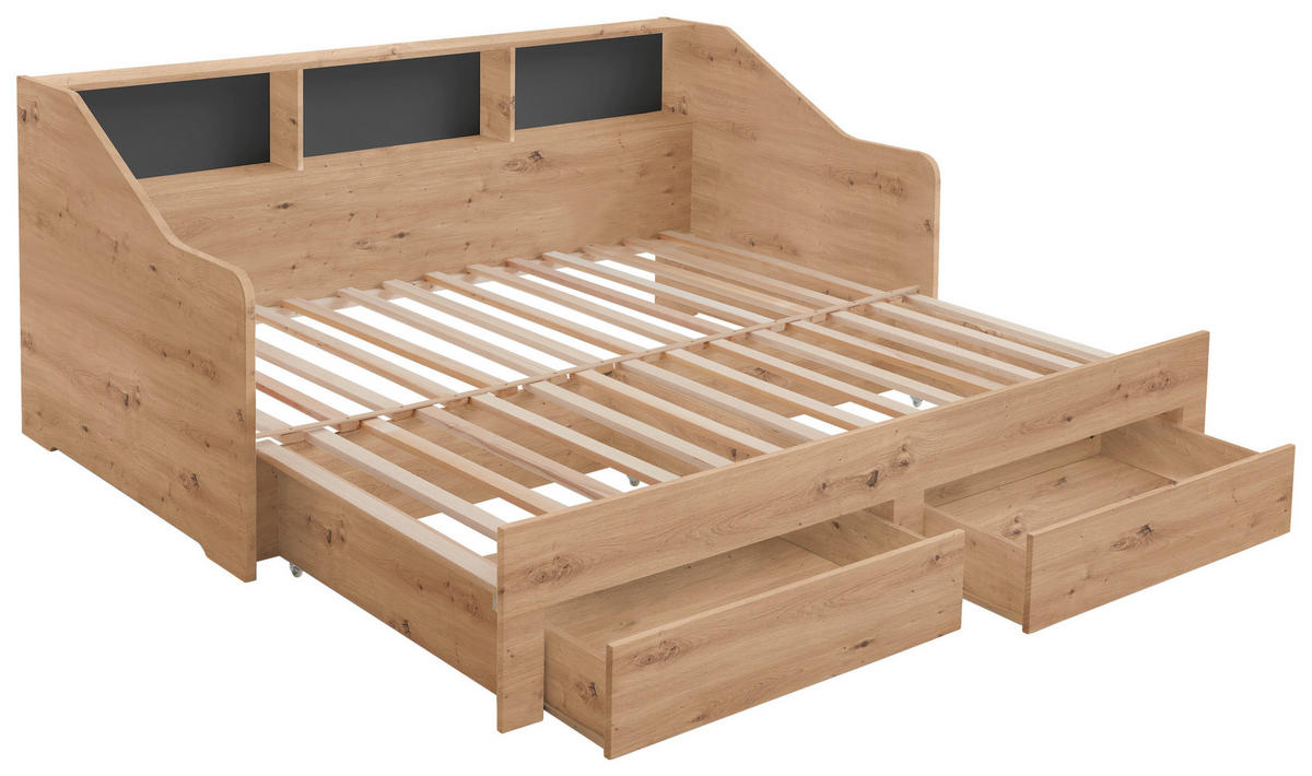 AUSZIEHBETT 90-180/200 cm  in Dunkelgrau, Eiche Artisan  - Dunkelgrau/Buchefarben, KONVENTIONELL, Holzwerkstoff (90-180/200cm) - Carryhome