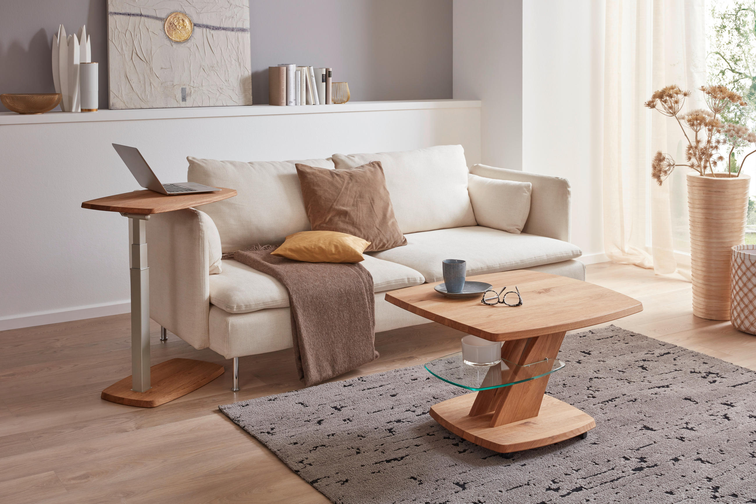 BEISTELLTISCH in Holz, Glas 70/70/47-64 cm  - Kernbuche, Modern, Glas/Holz (70/70/47-64cm) - Venda