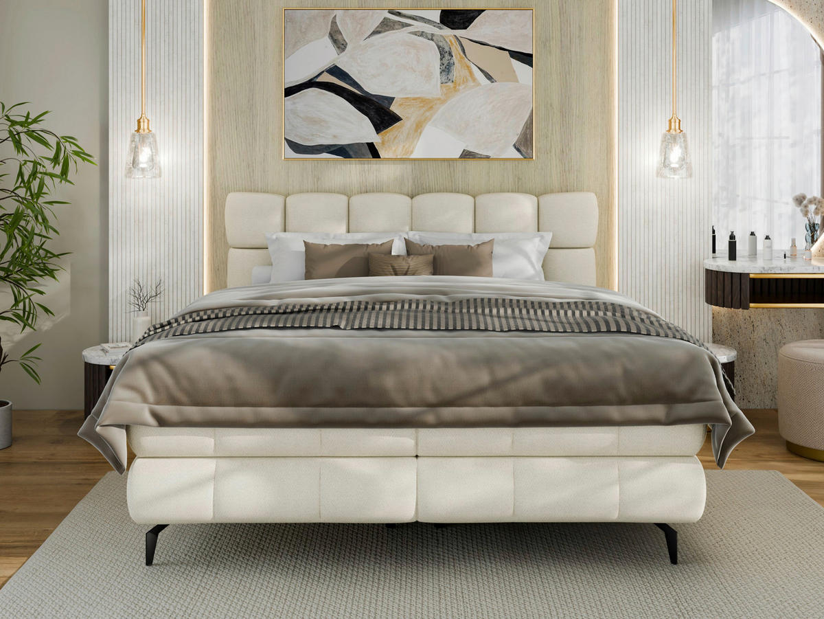 BOXBETT 160/200 cm,  in Weiß, Bettkasten, Topper, H3 + H3 = fest  - Schwarz/Weiß, Trend, Textil/Metall (160/200cm) - Esposa