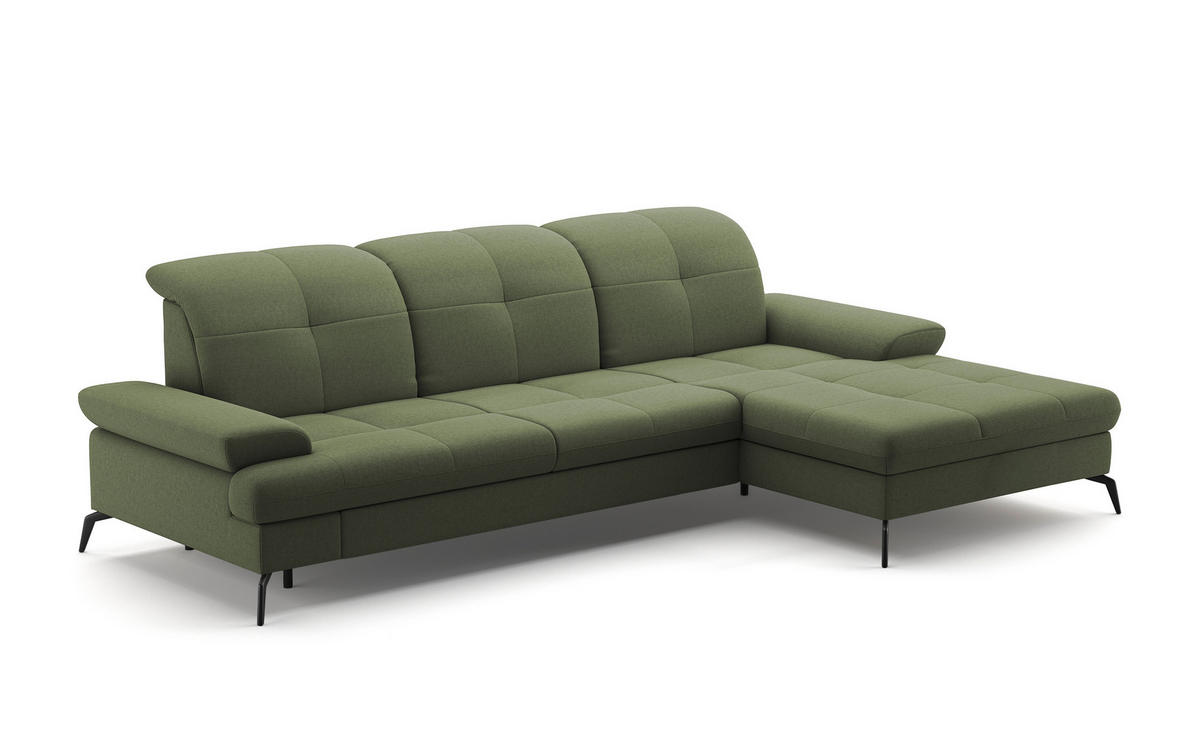 ECKSOFA in Flachgewebe Olivgrün  - Schwarz/Olivgrün, Konventionell, Textil/Metall (279/185cm) - Sit & More