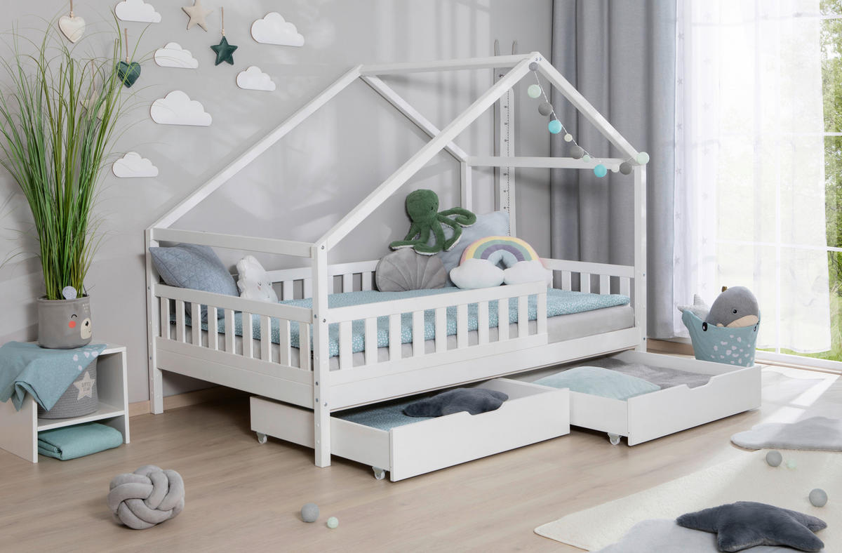 HAUSBETT 140/200 cm Weiss  - Weiss/Naturfarben, Modern, Holz (140/200cm) - MID.YOU