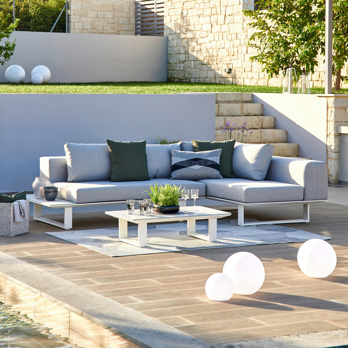 LOUNGETISCH  - Hellgrau/Weiß, MODERN, Glas/Metall (101/60/26cm) - Amatio