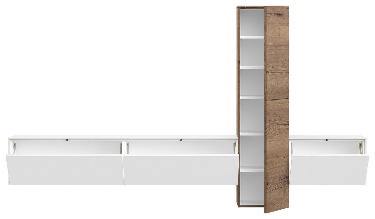 WOHNWAND  in Weiß, Eichefarben  282/160/37 cm  - Eichefarben/Weiß, Design, Holzwerkstoff (282/160/37cm) - Celina Home