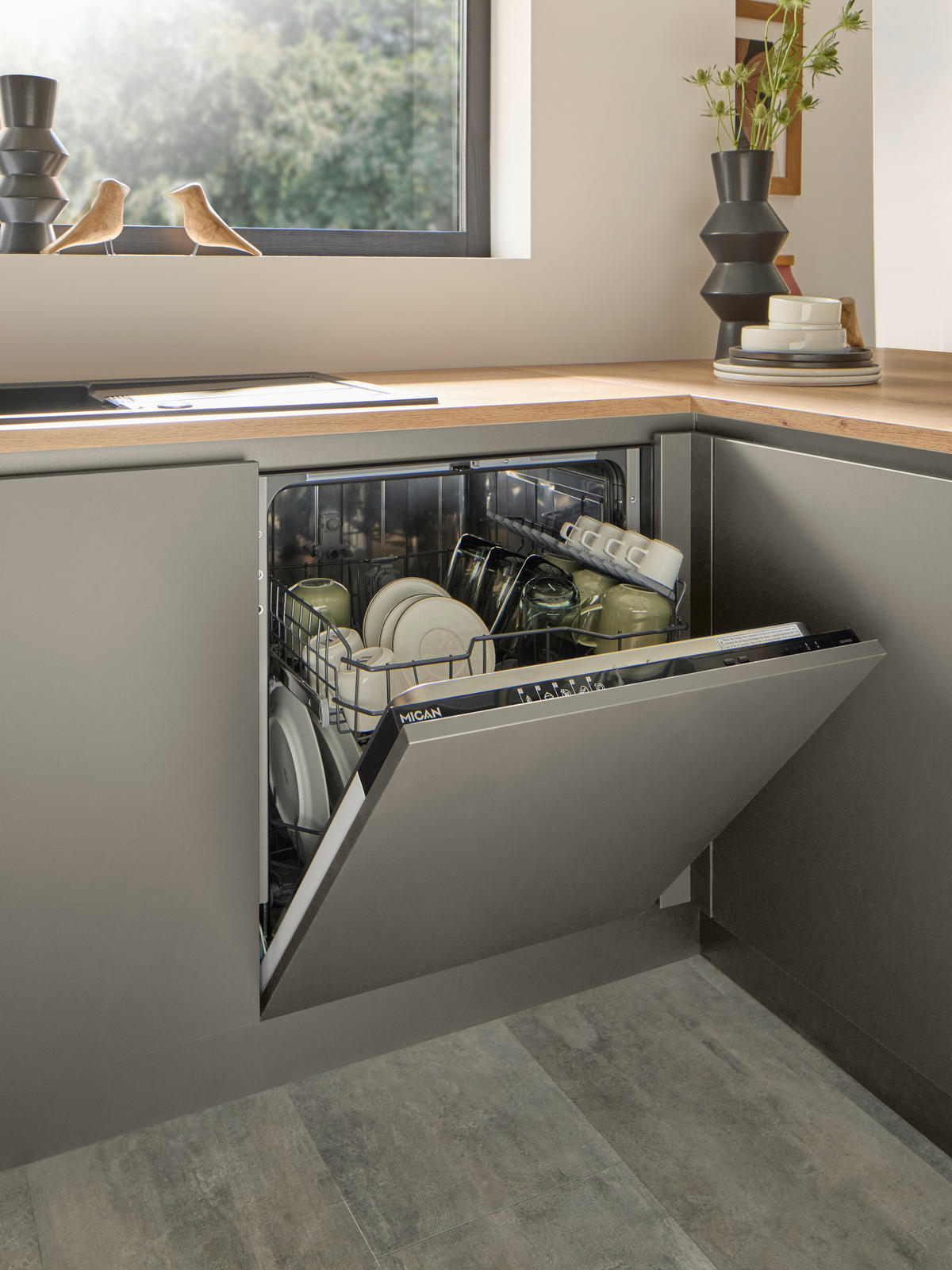 EINBAUKÜCHE   - Taupe/Eichefarben, Design, Holzwerkstoff - Celina