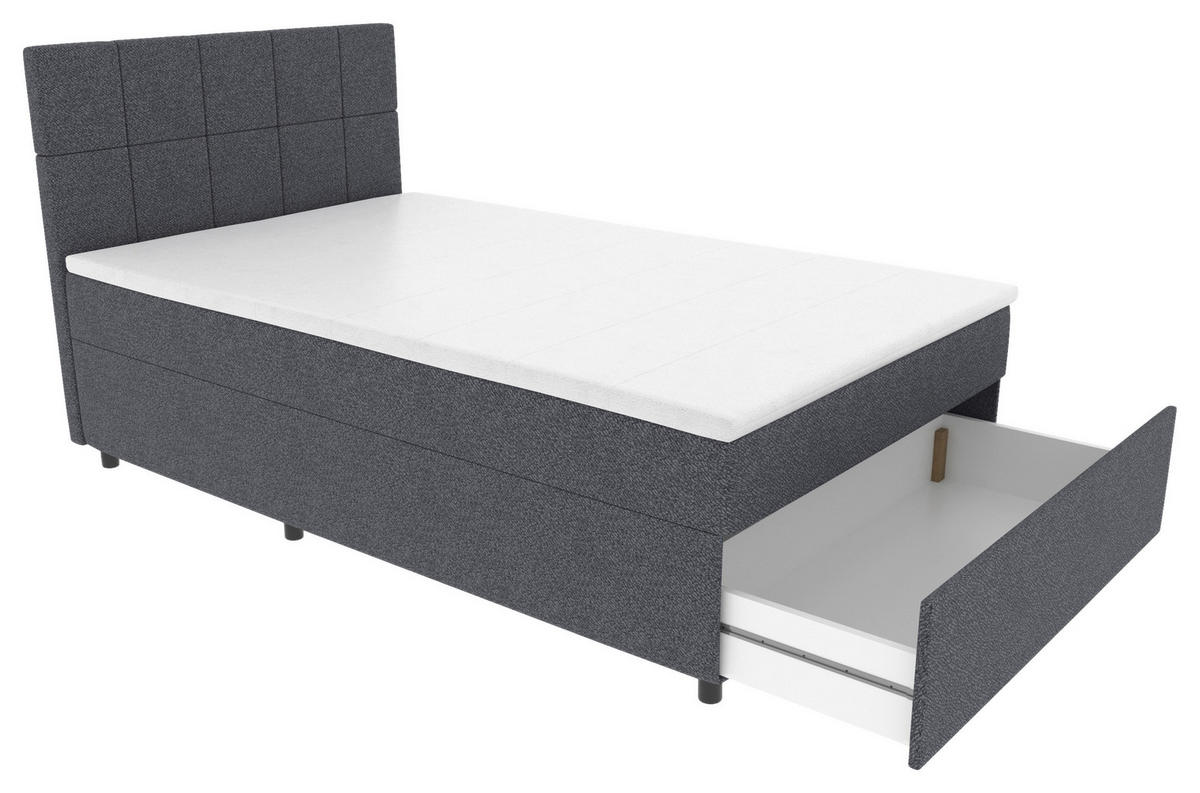 BOXBETT 120/200 cm,  in Blau, Matratze, Topper, Bettschublade, H3 = fest  - Blau/Schwarz, KONVENTIONELL, Kunststoff/Textil (120/200cm) - Boxxx