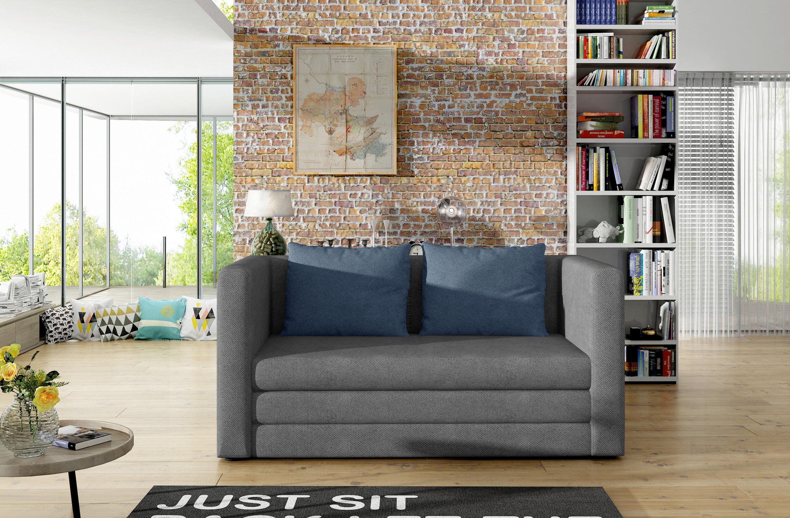 P & B Schlafsofa Blau, Grau 132x62x70 cm