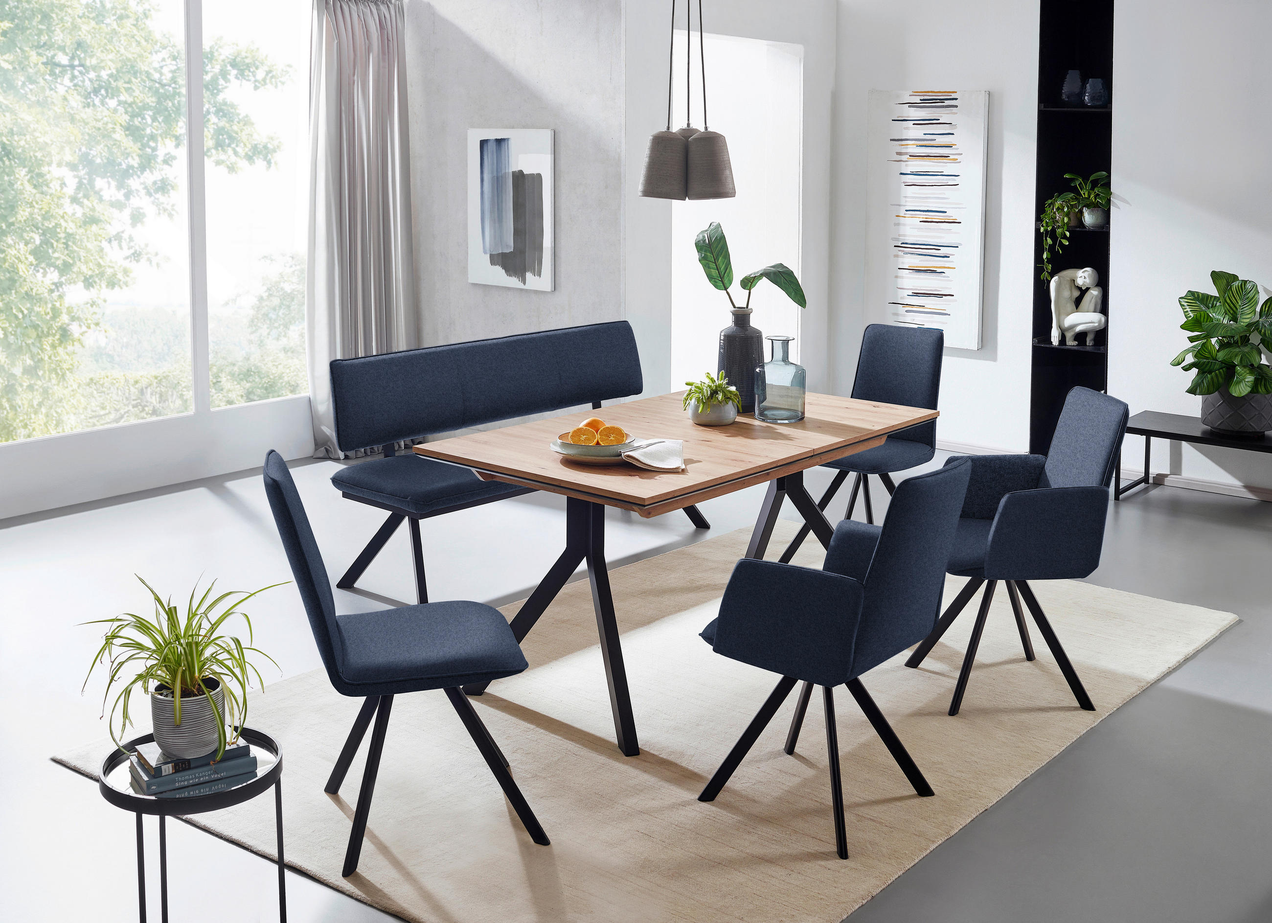 STUHL  in Eisen Flachgewebe  - Schwarz/Dunkelblau, Design, Textil/Metall (48/93/60cm) - Cantus