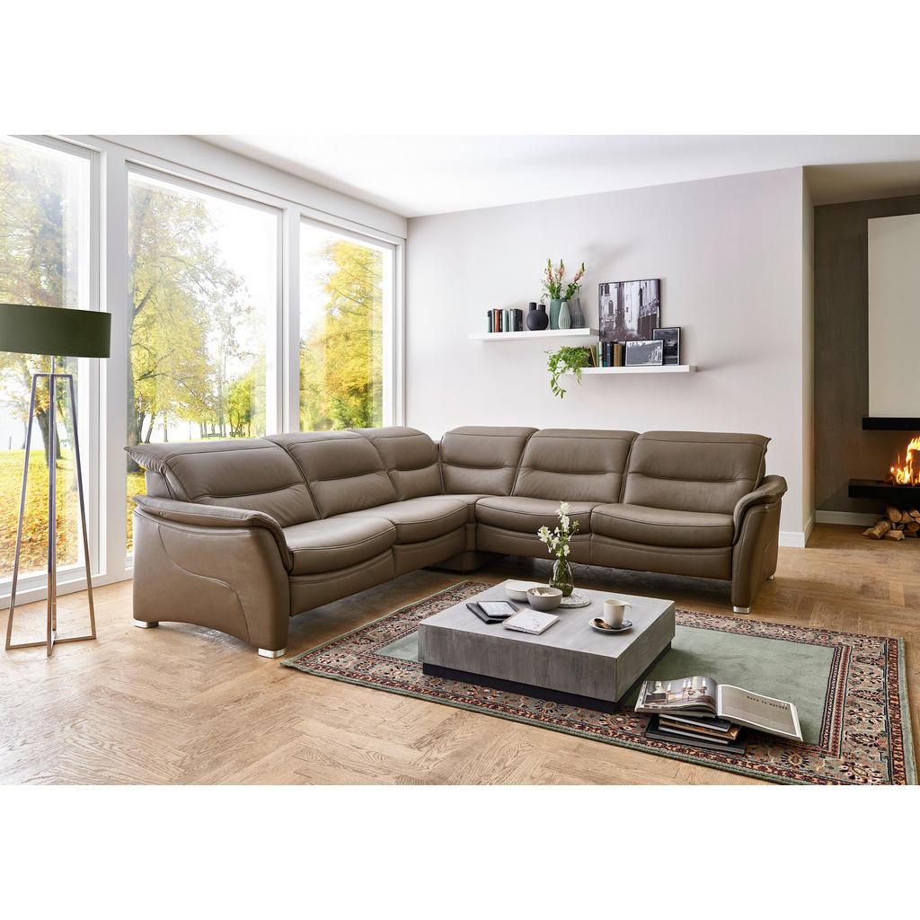 Thumbnail - Valdera Ecksofa Valdera, Dunkelbraun, Leder, Echtleder, Semi-Anilinleder, 4-Sitzer, L-Form, 277x277 cm, Goldenes M, Type...