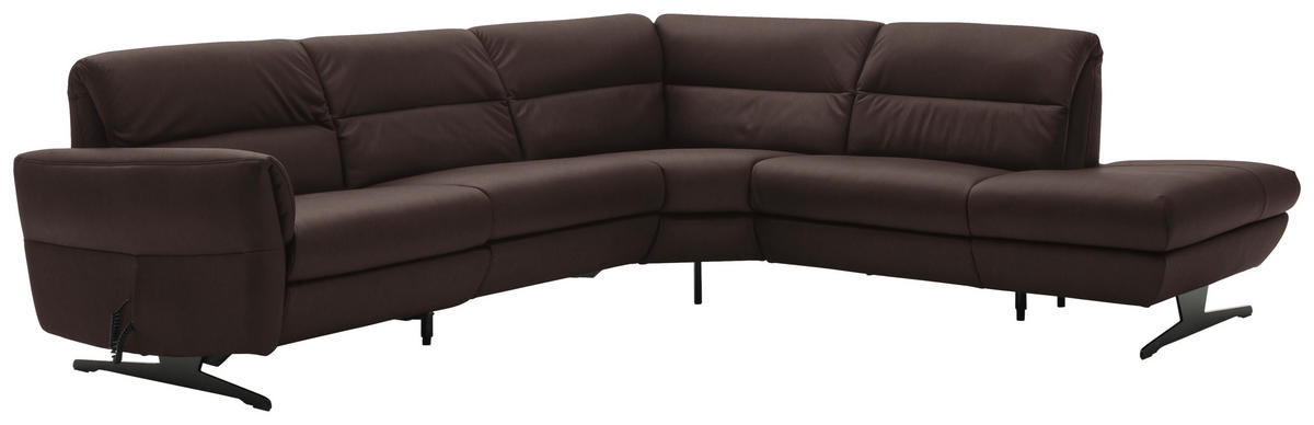 ECKSOFA Dunkelbraun Echtleder  - Dunkelbraun/Schwarz, Design, Leder/Metall (286/258cm) - Schöner Wohnen