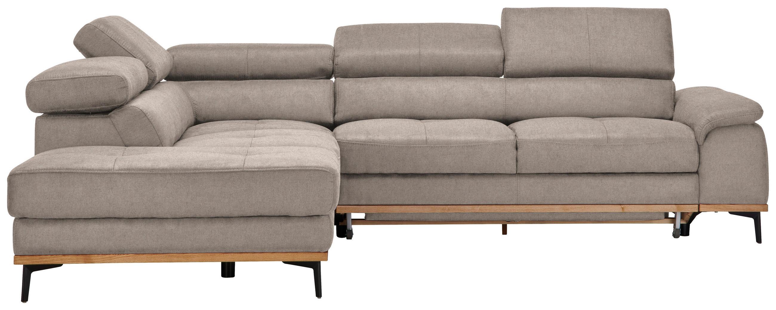 ECKSOFA Webstoff Hellbraun  - Hellbraun/Schwarz, Natur, Holz/Textil (226/282cm) - Novel
