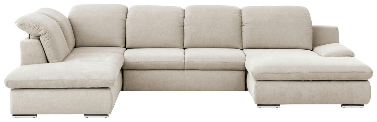 WOHNLANDSCHAFT in Chenille Creme  - Chromfarben/Creme, Design, Textil/Metall (212/353/165cm) - Livetastic