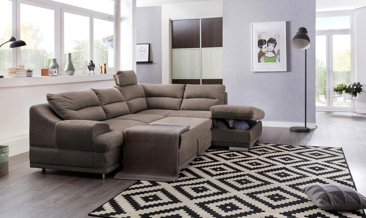 WOHNLANDSCHAFT Braun Chenille  - Chromfarben/Braun, KONVENTIONELL, Textil/Metall (264/217cm) - MID.YOU