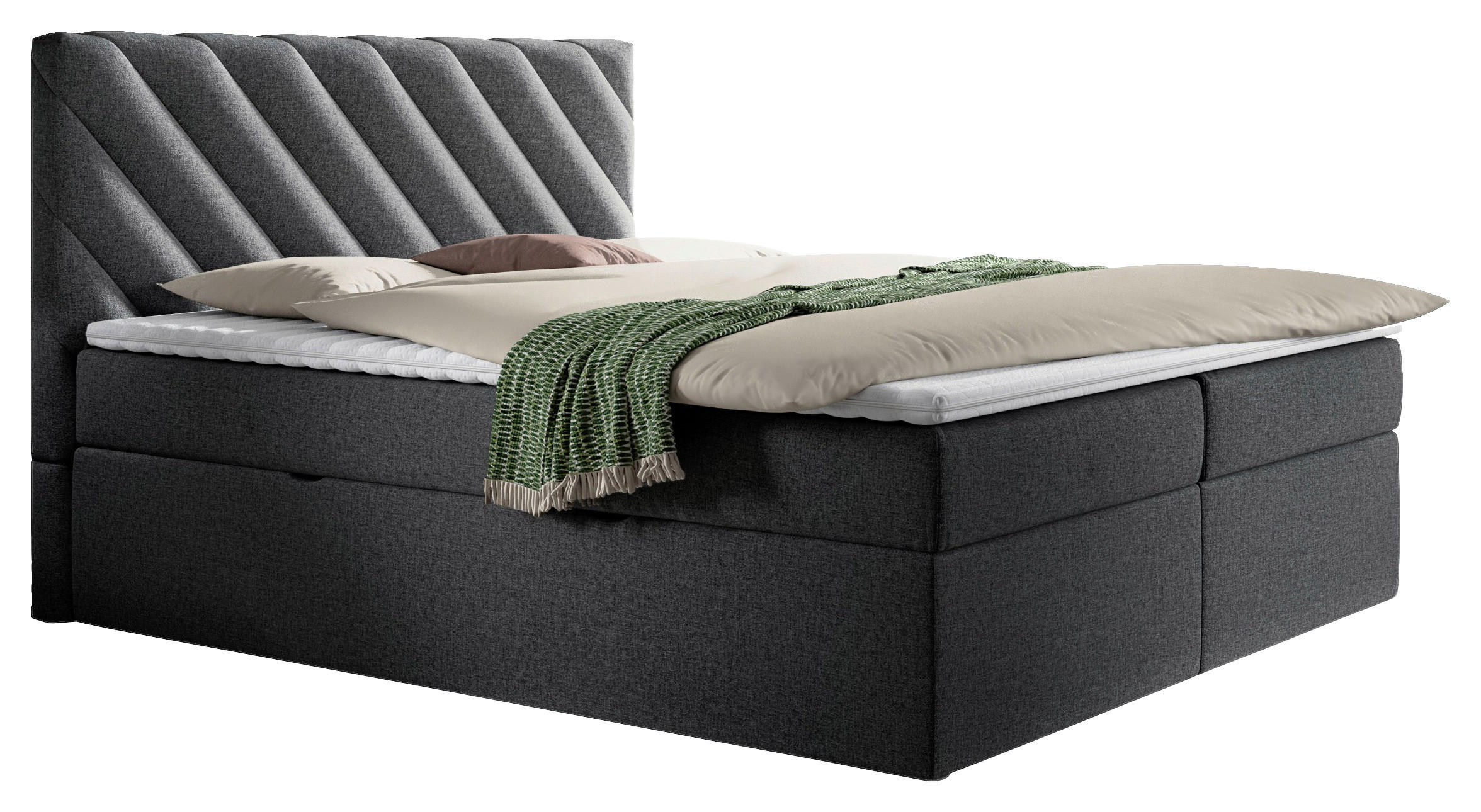 BOXBETT 160/200 cm  in Anthrazit  - Anthrazit/Schwarz, MODERN, Textil (160/200cm) - MID.YOU