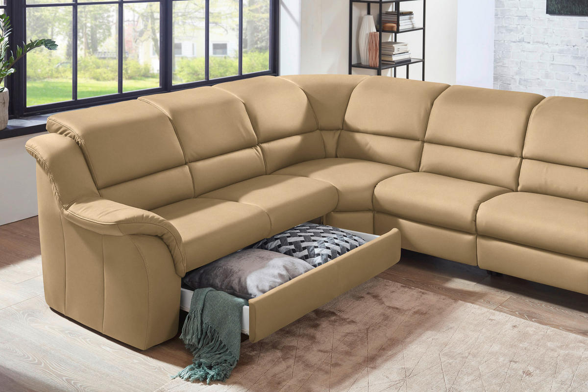 ECKSOFA  in Echtleder Beige  260/324 cm  - Beige/Schwarz, KONVENTIONELL, Leder/Kunststoff (260/324cm) - Cantus