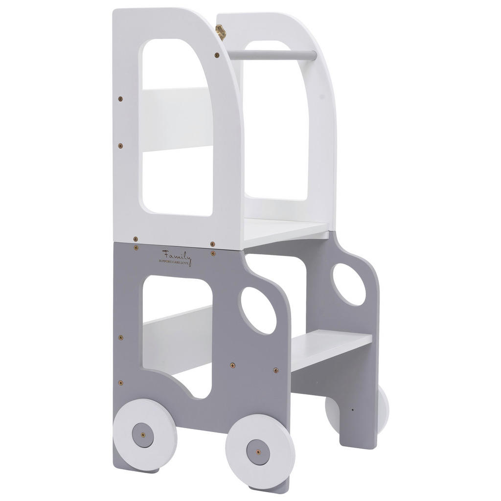 Hochstuhl Car Step Stool Aus Holz Grau/weiß