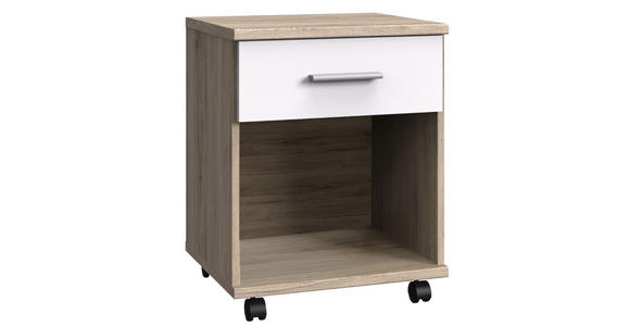 ROLLCONTAINER Weiß, Eiche San Remo - Alufarben/Weiß, KONVENTIONELL, Holzwerkstoff/Kunststoff (46/58/40cm) - Carryhome