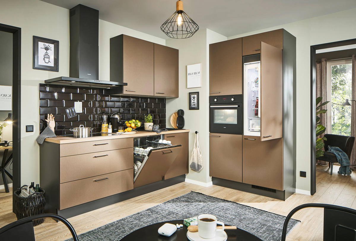 ECKKÜCHE 220/120 cm  in Graphitfarben, Eichefarben, Bronzefarben  - Chromfarben/Eichefarben, Design, Holzwerkstoff/Metall (220/120cm) - Xora