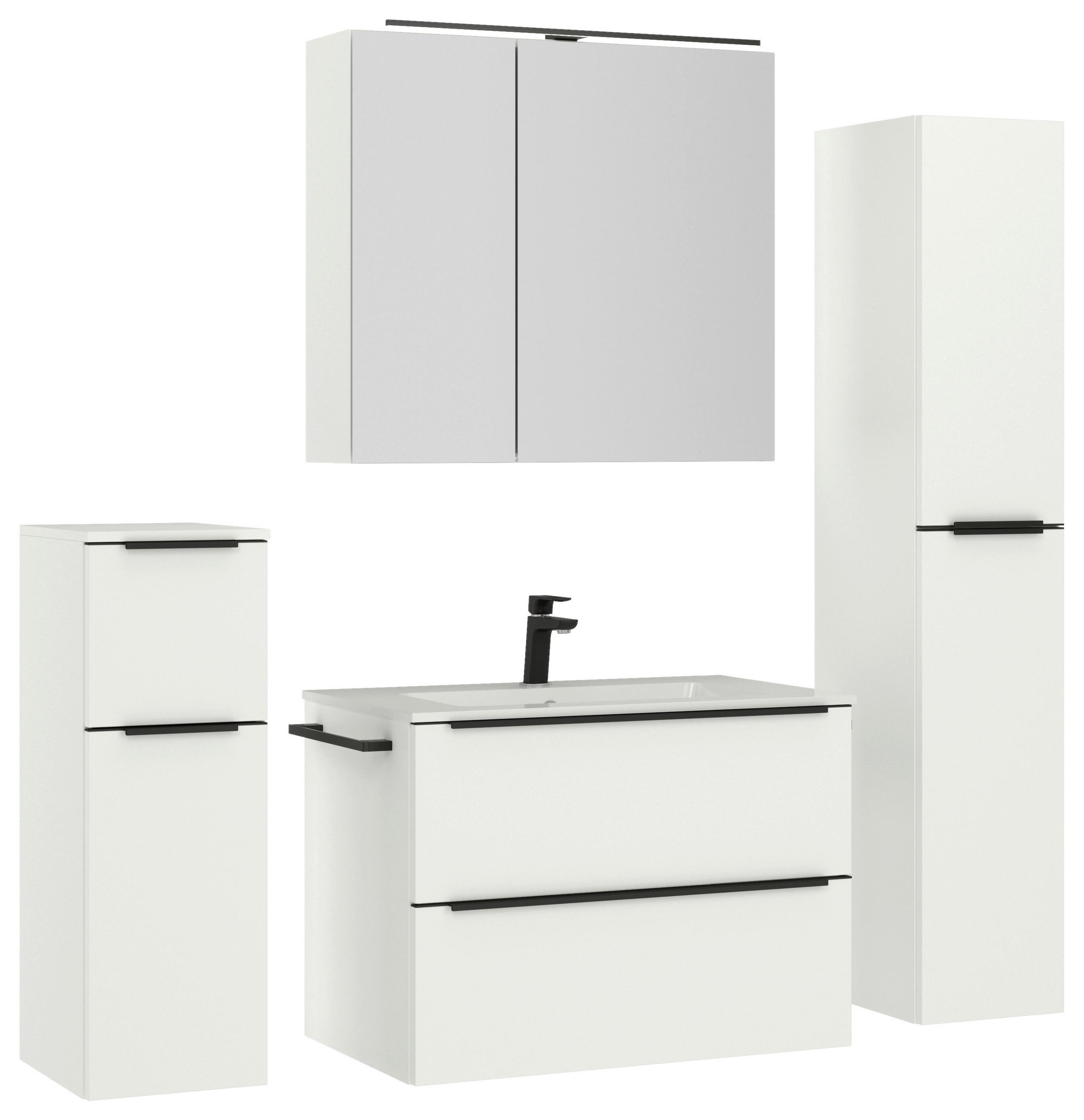 BADEZIMMER 5-teilig  in 141 cm  - Schwarz/Weiß, MODERN, Holzwerkstoff/Stein (141cm) - Nobilia