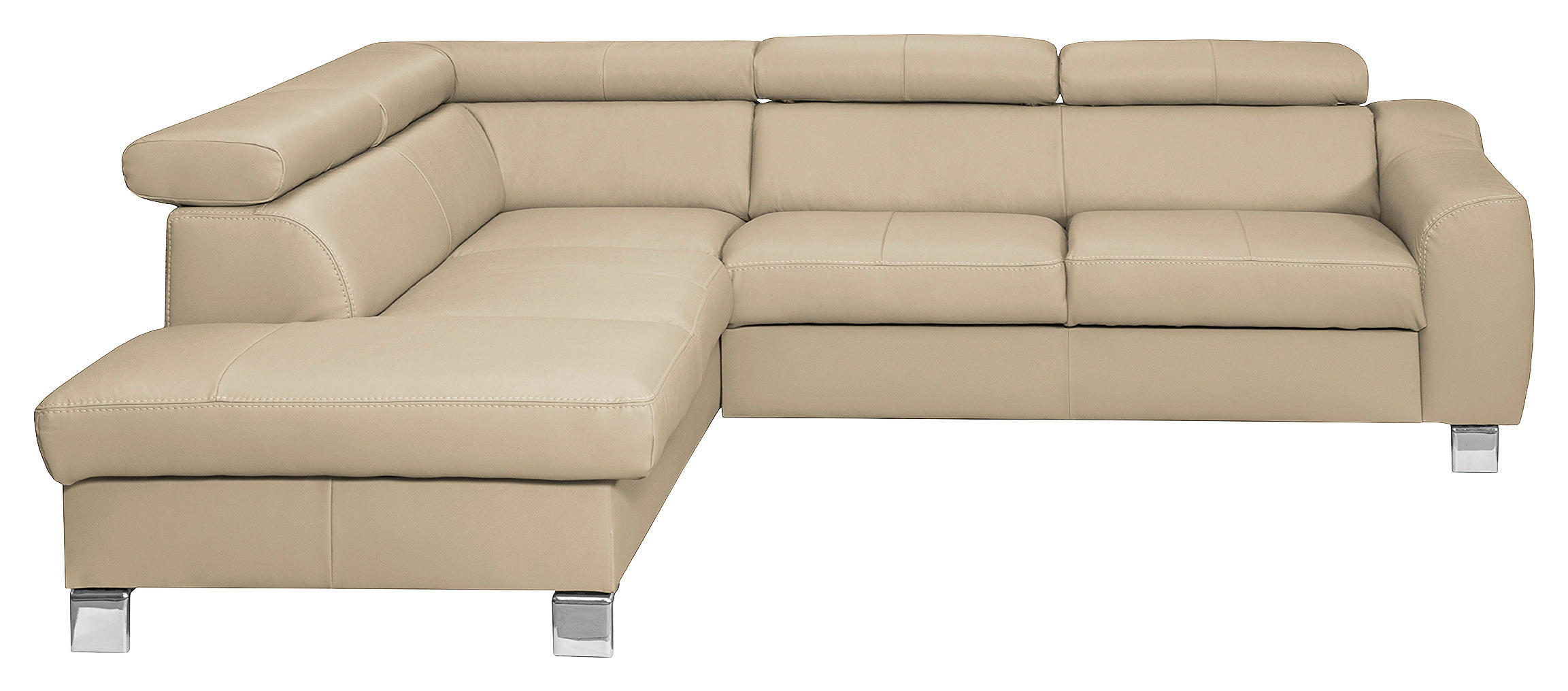 ECKSOFA Beige Echtleder Lederlook  - Chromfarben/Beige, Design, Leder/Textil (208/245cm) - Livetastic