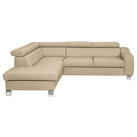 ECKSOFA Beige Echtleder Lederlook  - Chromfarben/Beige, Design, Leder/Textil (208/245cm) - Livetastic