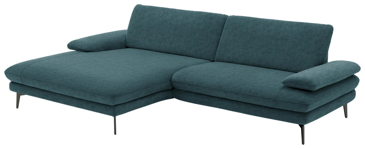 ECKSOFA in Velours Petrol  - Petrol/Schwarz, Design, Textil/Metall (184/284cm) - Dieter Knoll