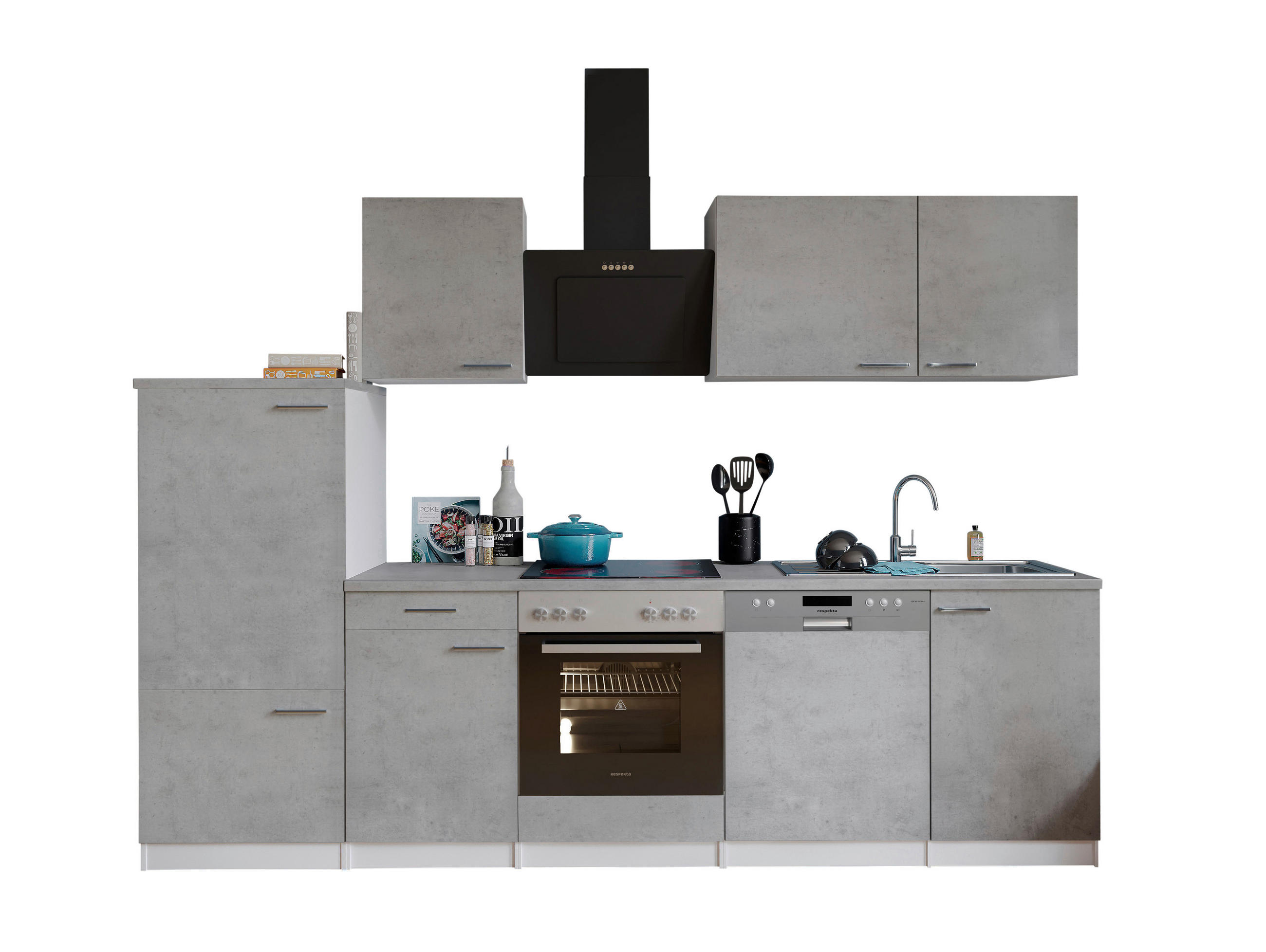 KÜCHENBLOCK 280 cm in Grau, Weiß - Edelstahlfarben/Weiß, Basics, Holzwerkstoff/Metall (280cm) - Respekta