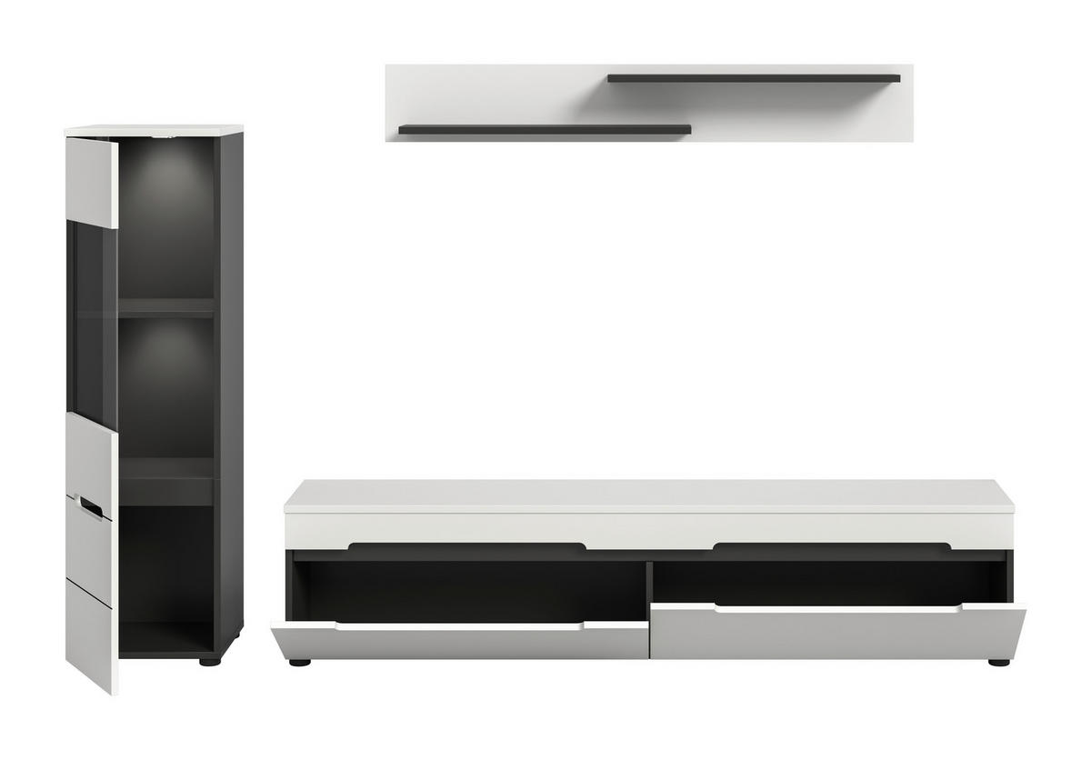 WOHNWAND 3-teilig  in Weiß  221/141/33 cm  - Schwarz/Weiß, Design, Holzwerkstoff/Kunststoff (221/141/33cm) - Livetastic