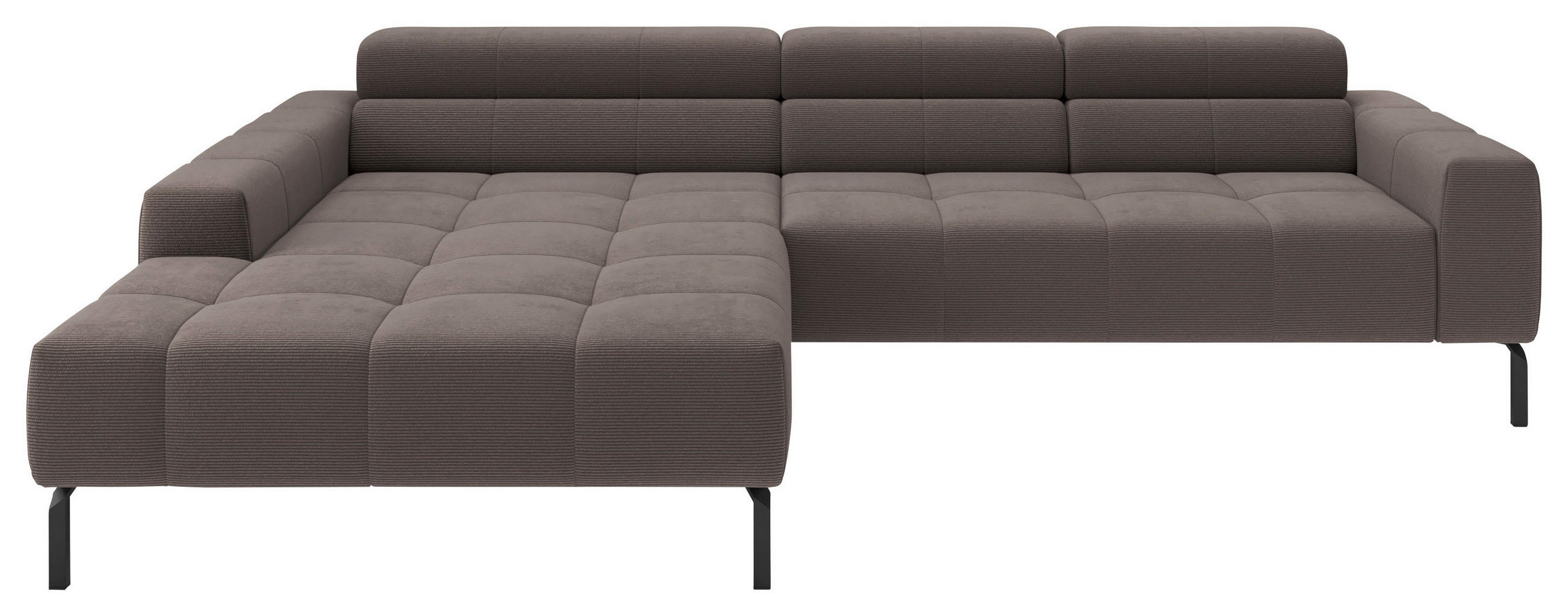 ECKSOFA Taupe Feincord Rücken echt, Kopfteilverstellung, Sitztiefenverstellung  - Taupe/Schwarz, KONVENTIONELL, Textil/Metall (226/293cm) - Hom`in