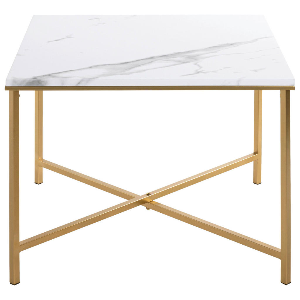 Thumbnail - Xxxl Beistelltisch, Weiß, Gold, Metall, Holzwerkstoff, Marmoroptik, quadratisch, eckig, X-Form, 60x47x60 cm, Wohnzimmer,...