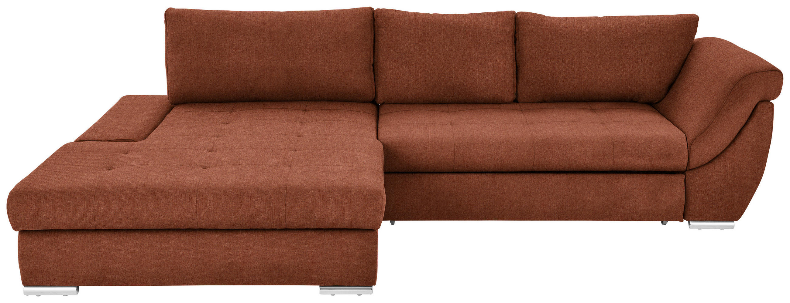 ECKSOFA Rostfarben Flachgewebe Rückenkissen, Bettkasten, Schlaffunktion, Rücken echt, Liegefläche im Originalstoff  - Rostfarben/Silberfarben, Design, Textil/Metall (174/306cm) - Carryhome