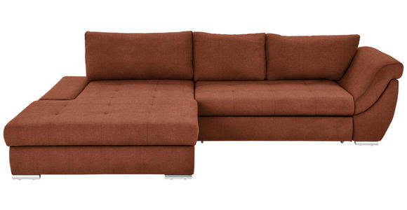 ECKSOFA Rostfarben Flachgewebe Rückenkissen, Bettkasten, Schlaffunktion, Rücken echt, Liegefläche im Originalstoff  - Rostfarben/Silberfarben, Design, Textil/Metall (174/306cm) - Carryhome