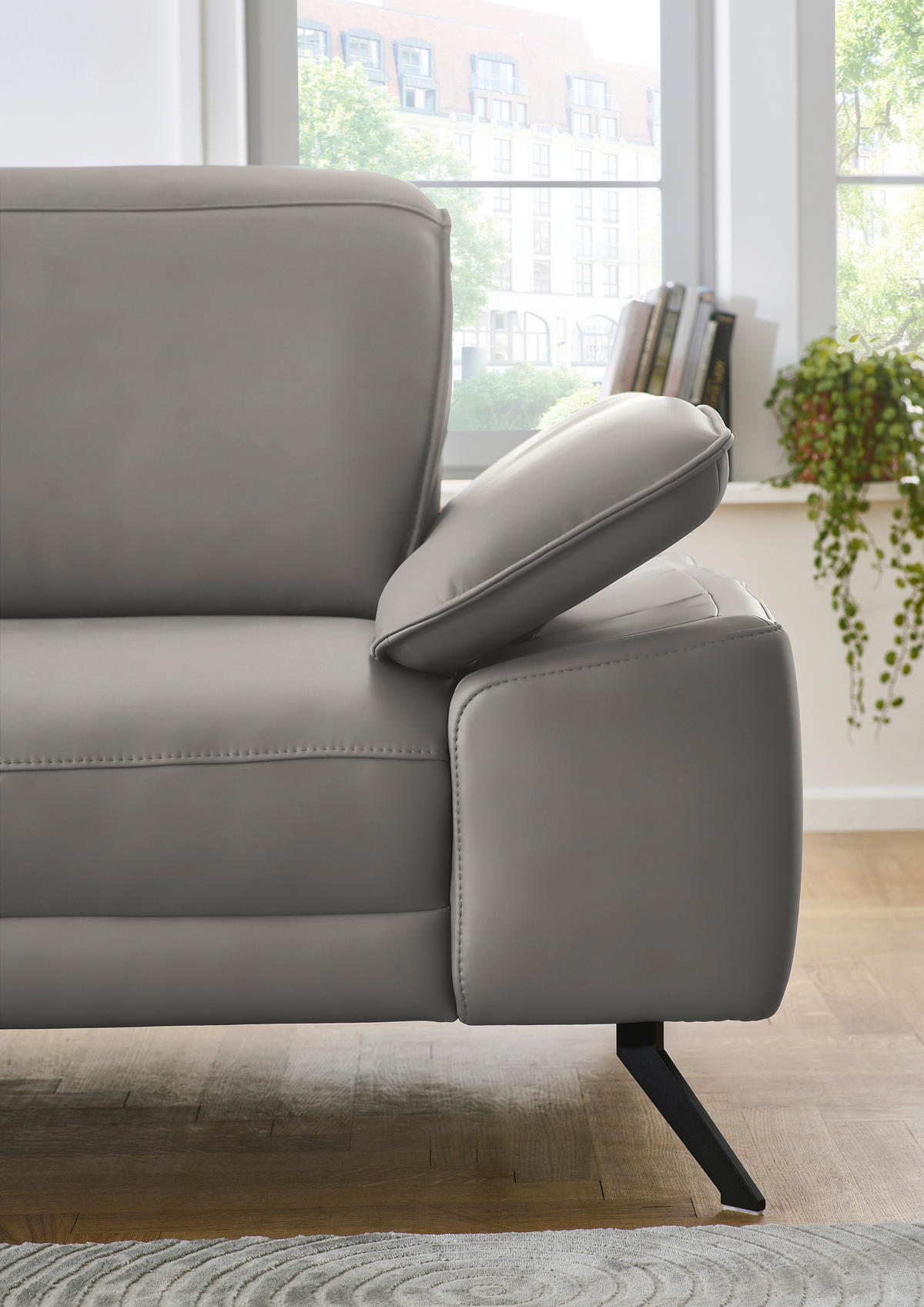 ECKSOFA in Echtleder Hellgrau  - Hellgrau/Schwarz, Design, Leder/Metall (193/332cm) - Dieter Knoll
