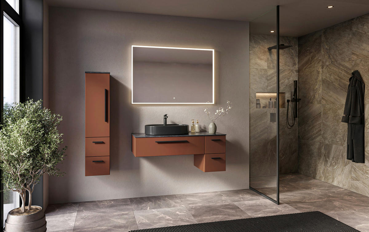 MIDISCHRANK 30/129,6/32,5 cm  - Rotbraun/Schwarz, KONVENTIONELL, Glas/Holzwerkstoff (30/129,6/32,5cm) - Belluti