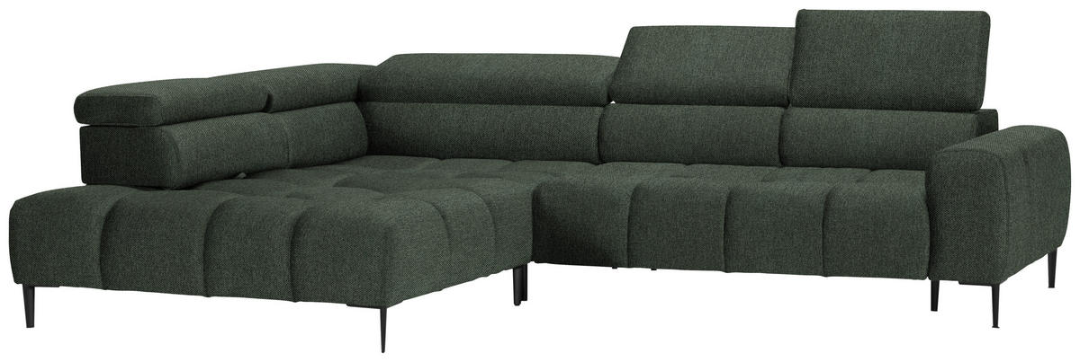 ECKSOFA in Webstoff Dunkelgrün  - Dunkelgrün/Schwarz, Design, Textil/Metall (216/300cm) - Welnova