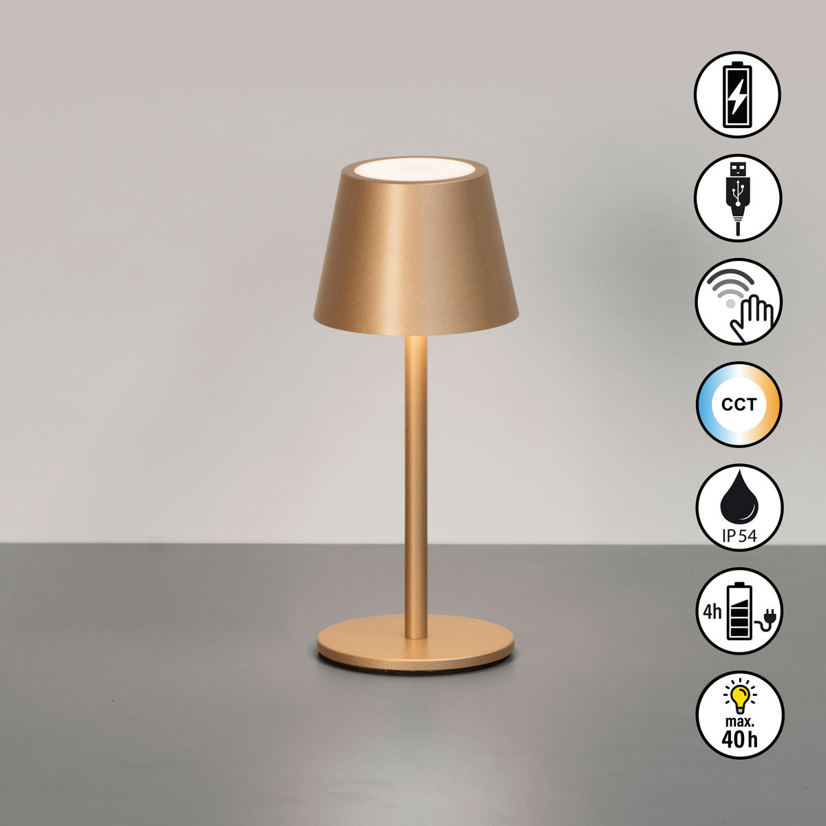 AKKU-TISCHLEUCHTE Salerno 8,5/20 cm  - Graubraun/Karamell, Design, Metall (8,5/20cm)